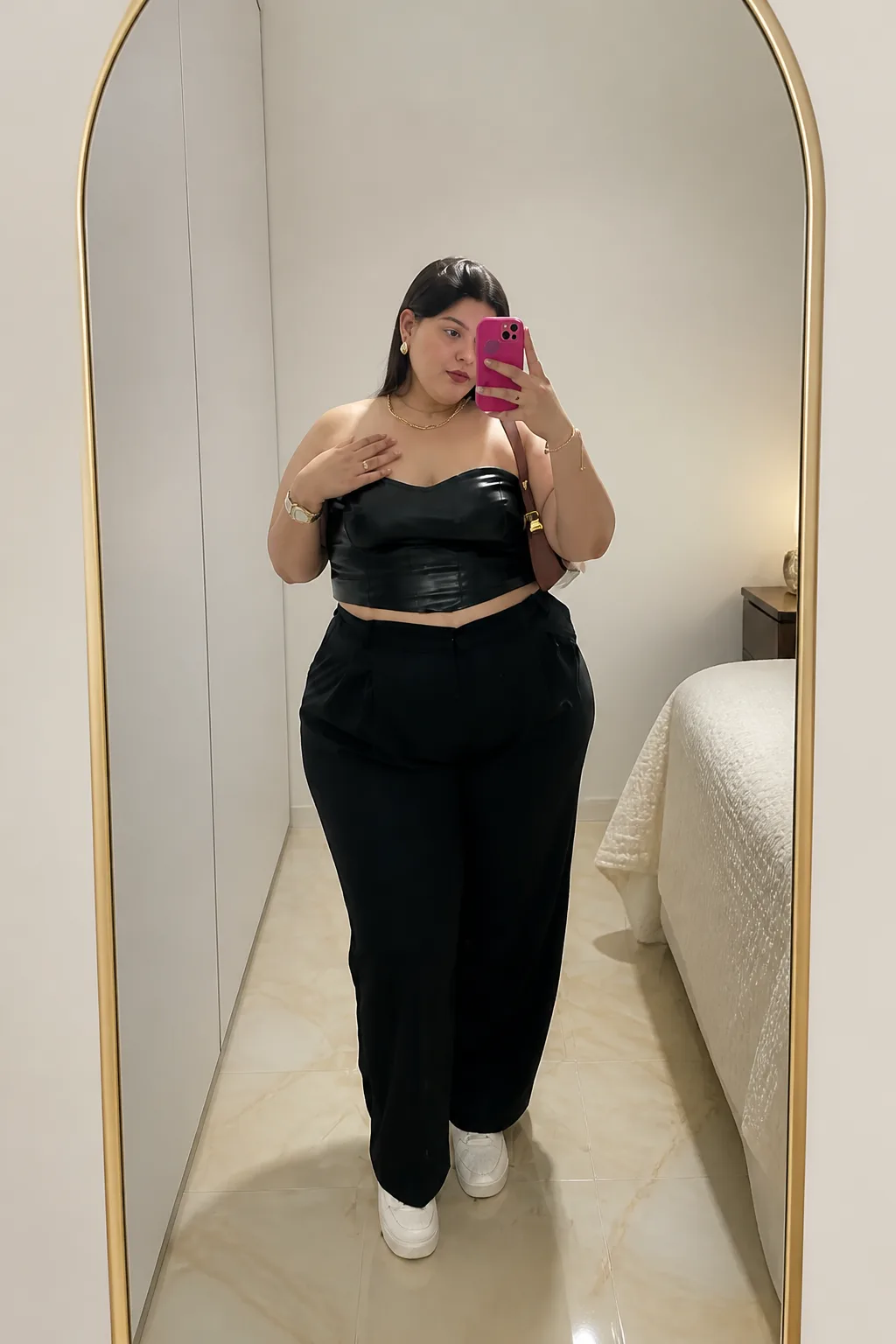 Sleek All-Black Ensemble with Crop Top