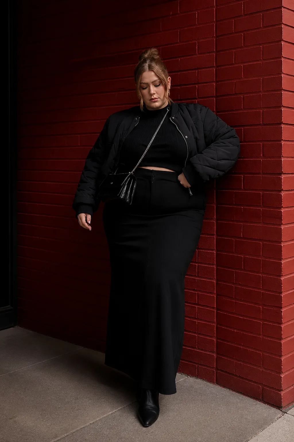 Sleek All-Black Ensemble with Puffer Jacket