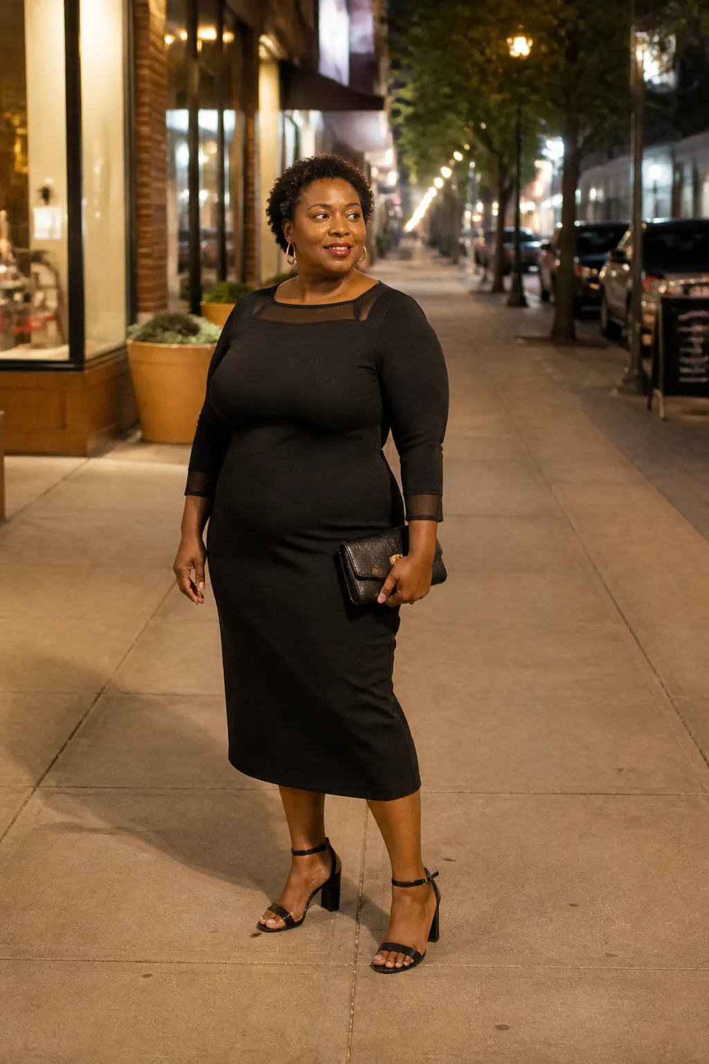 Sleek Black Mesh Detail Party Dress