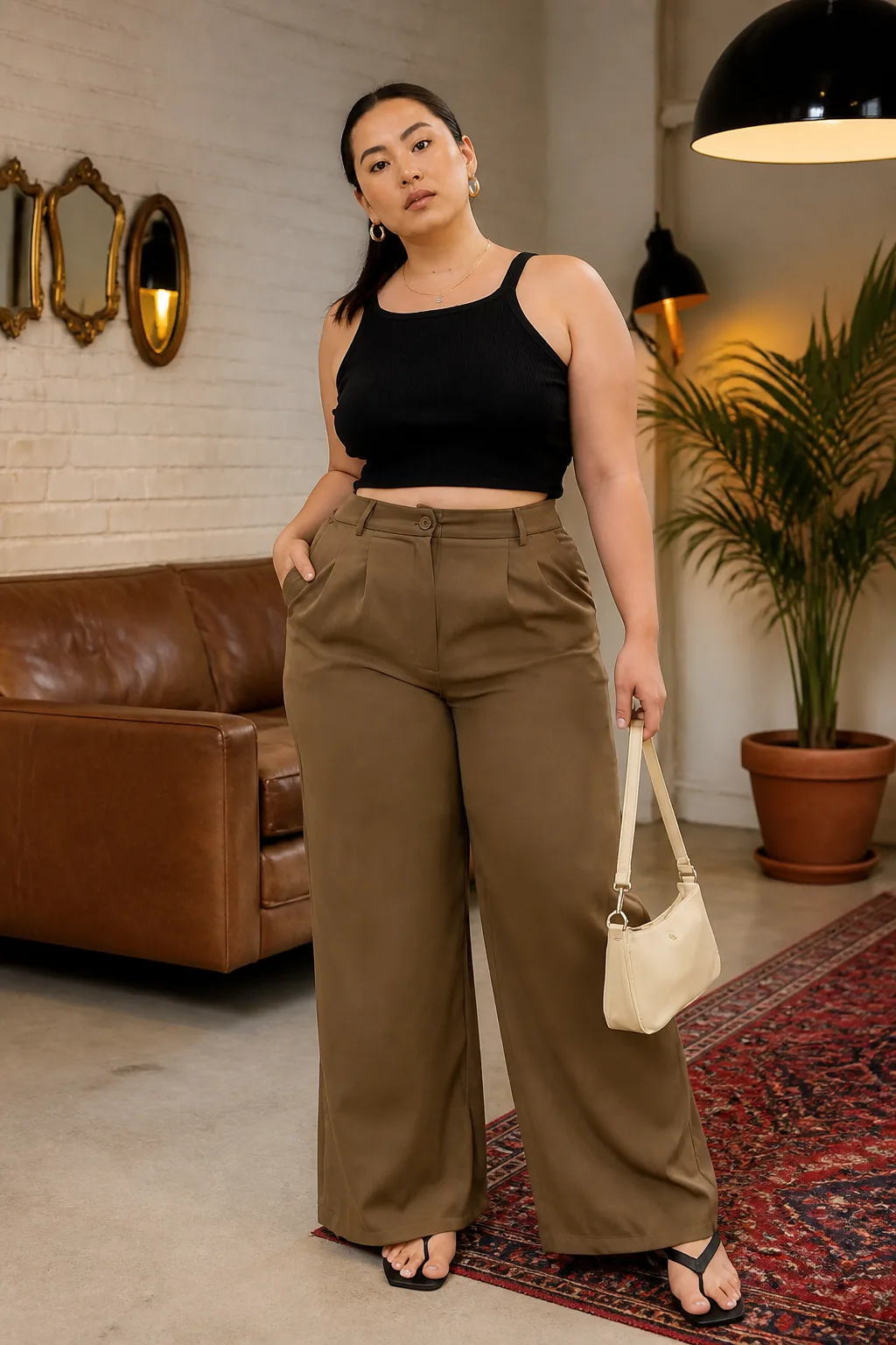 Sleek Crop Top and Wide-Leg Trousers