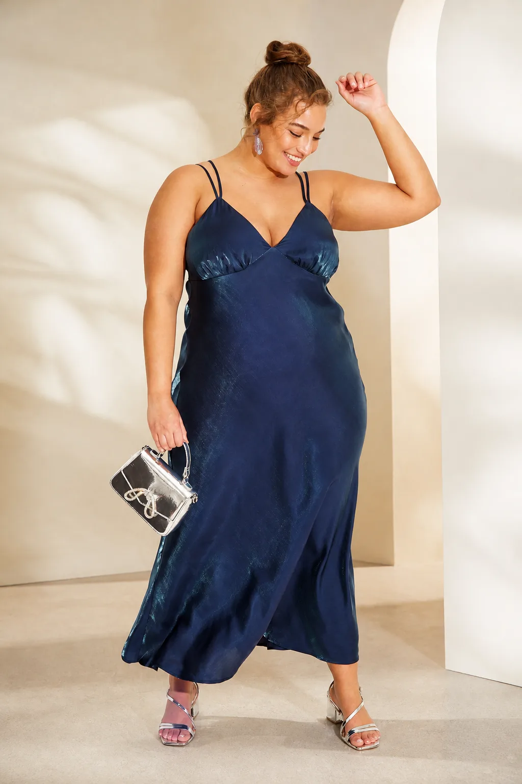 Sleek metallic midnight blue dress