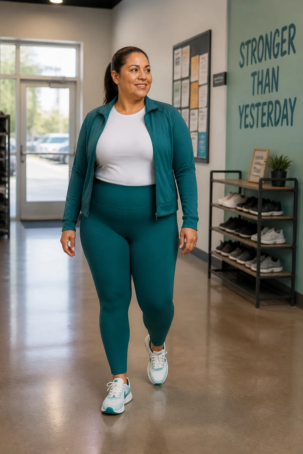 Sleek Teal Zip-Up and Legging Fitness Set
