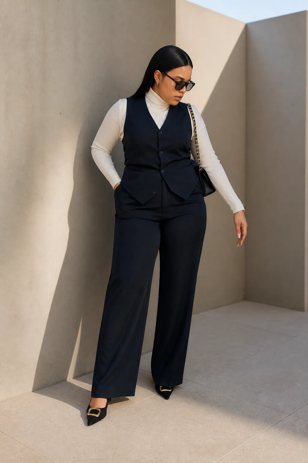 Sleek Vest and Wide-Leg Trouser Combo