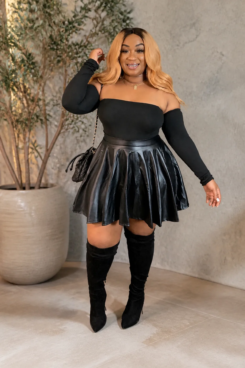 Sophisticated Black Leather Skirt Outfit