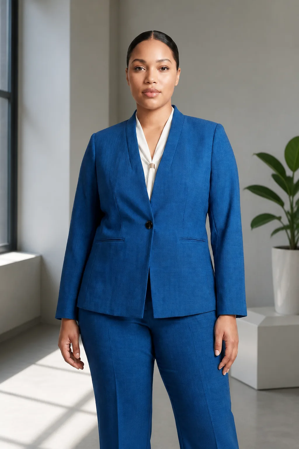 Sophisticated Blue Plus-Size Power Suit