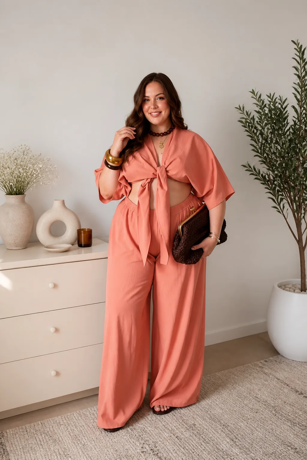 Sophisticated Coral Wide-Leg Summer Outfit