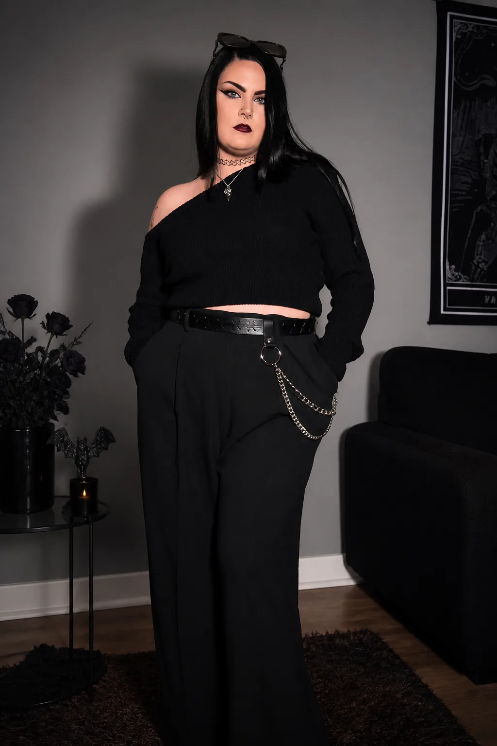 Sophisticated corporate gothic look for curvy figures