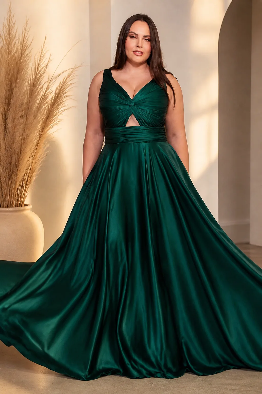 Sophisticated Emerald Satin Gown