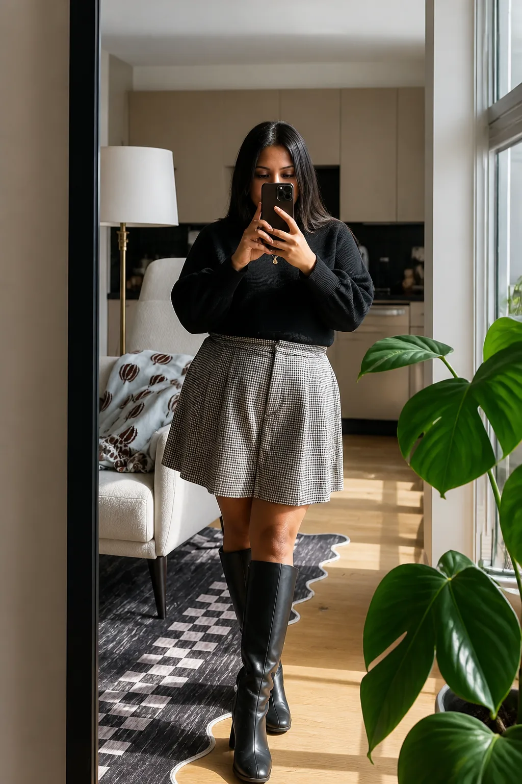 Sophisticated Fall Skirt and Boots Ensemble