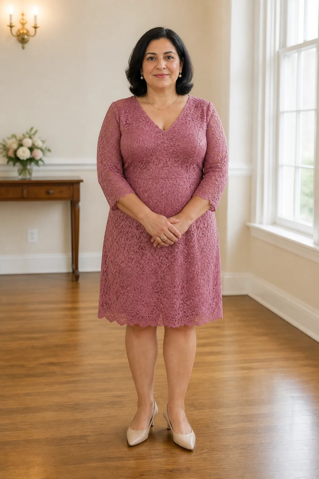 Sophisticated Knee-Length Lace Dress for Plus Size