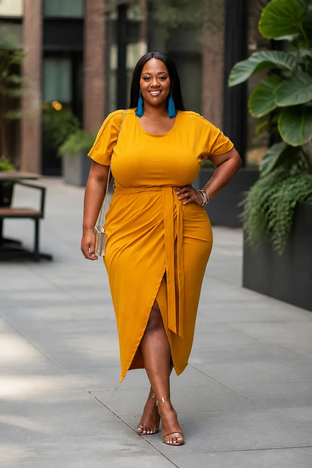 Sophisticated Mustard Midi Dress