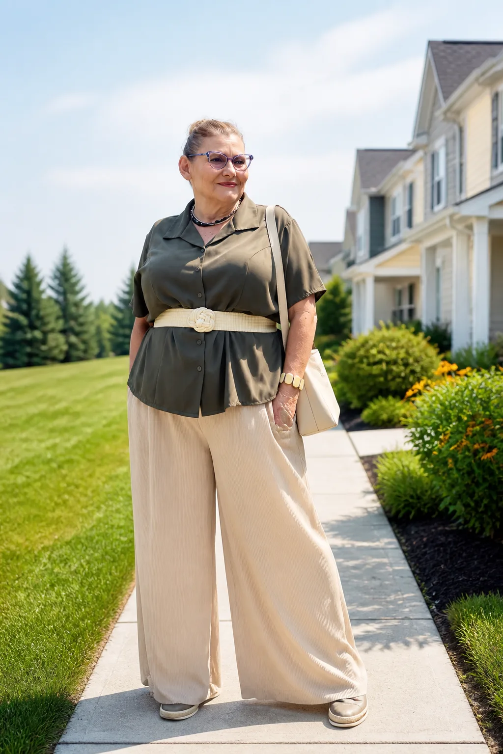 Sophisticated Olive and Beige Business Casual Look