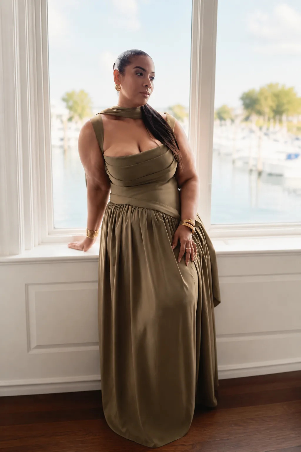 Sophisticated Olive Maxi for Wedding Guests