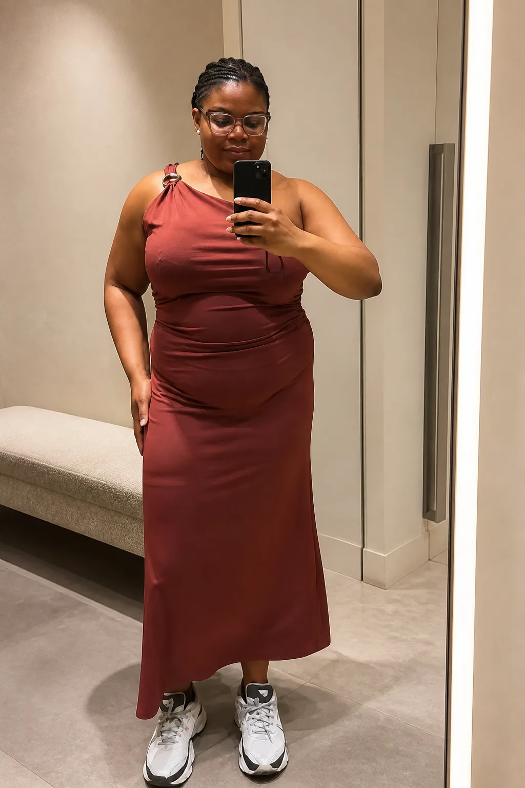 Sophisticated One-Shoulder Dress for Apple Shapes