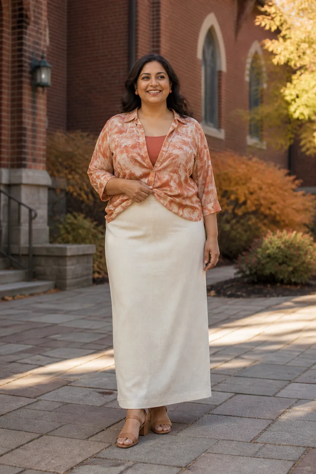 Sophisticated Printed Blouse and Maxi Skirt