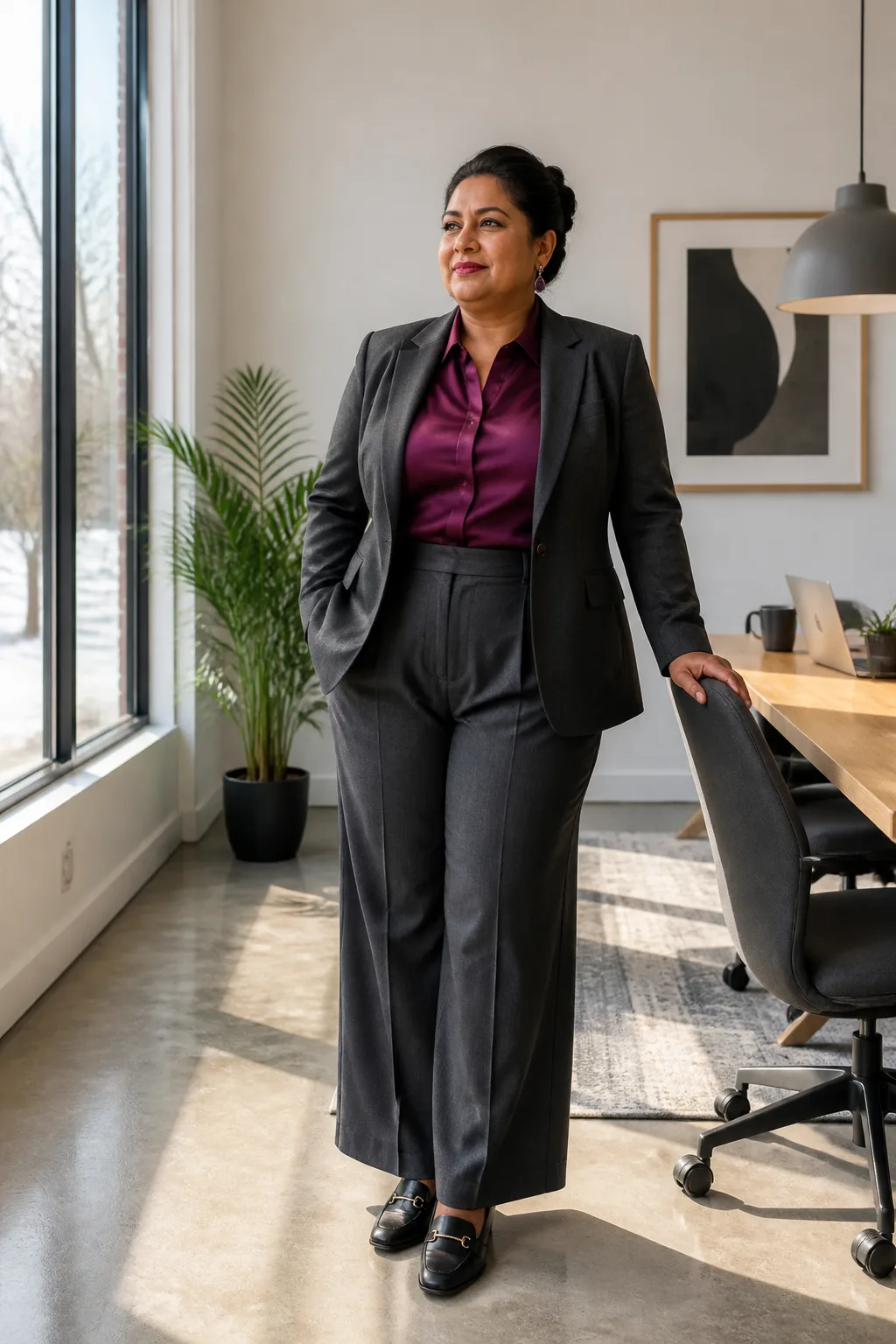 Sophisticated Purple Blouse with Trousers