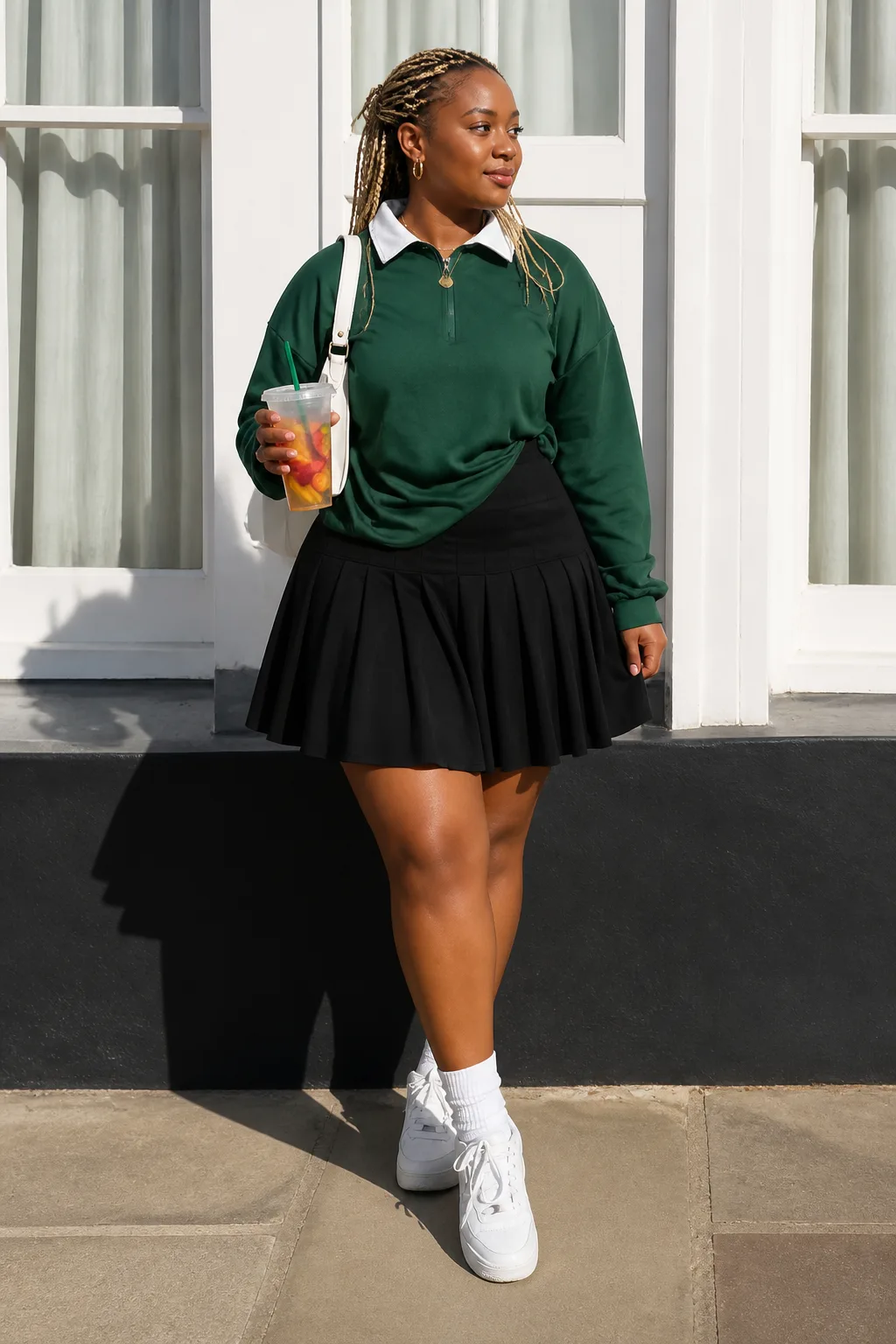Sporty-Chic Plus Size Pleated Skirt Outfit