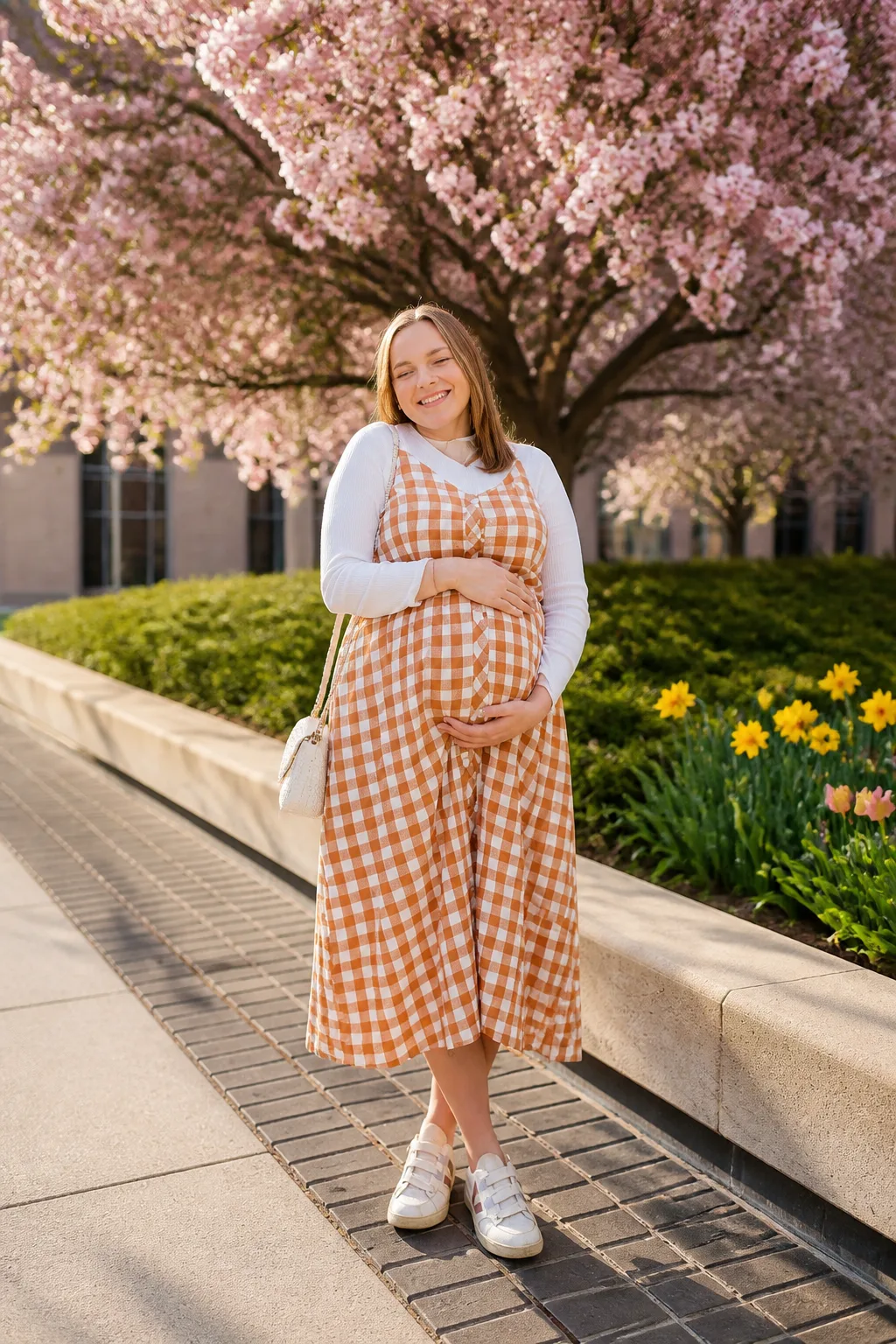 Springtime Gingham Midi Dress