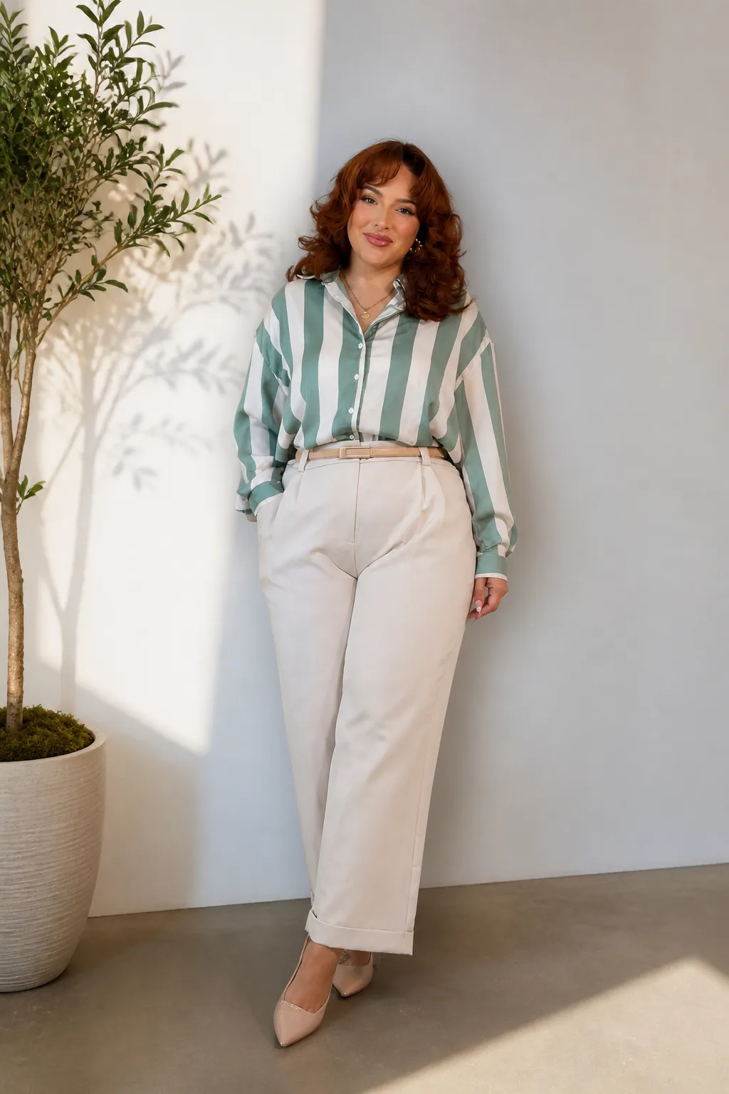 Striped Blouse and Wide-Leg Trousers