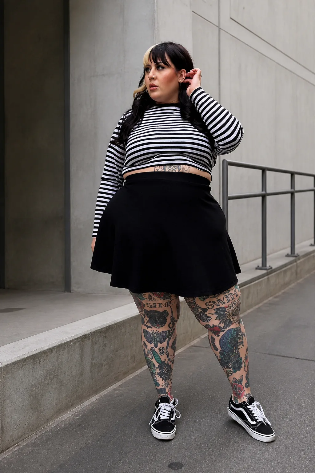 Striped Crop Top &amp; Skater Skirt Combo