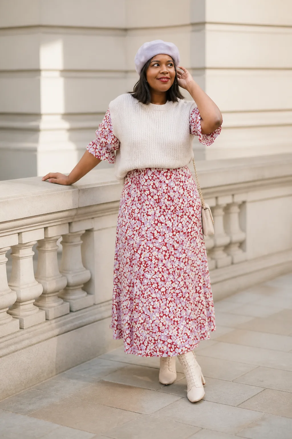 Stylish Floral Midi Dress Layered Look
