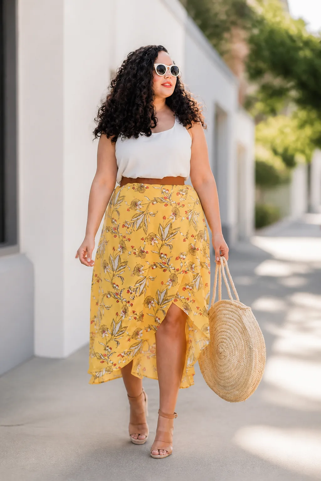 Sunny Floral Wrap Skirt Ensemble