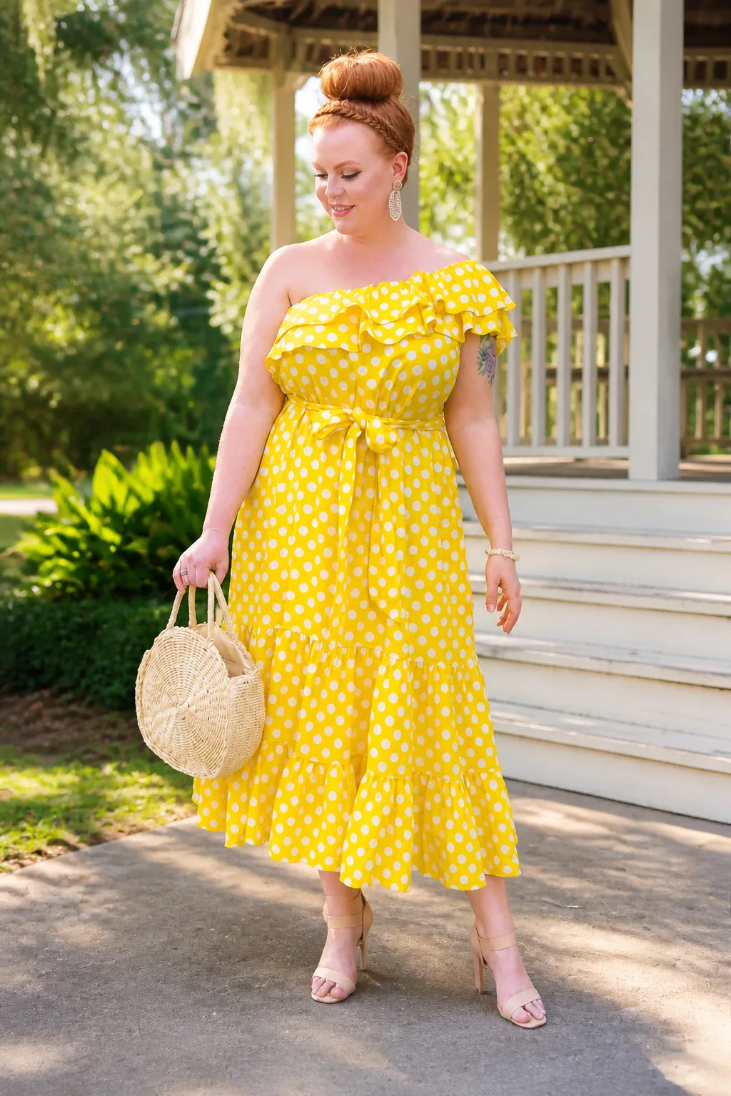 Sunny One-Shoulder Polka Dot Dress