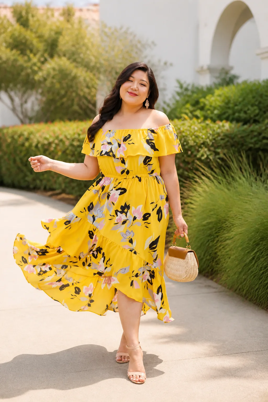 Sunny Yellow Floral Off-Shoulder Dress