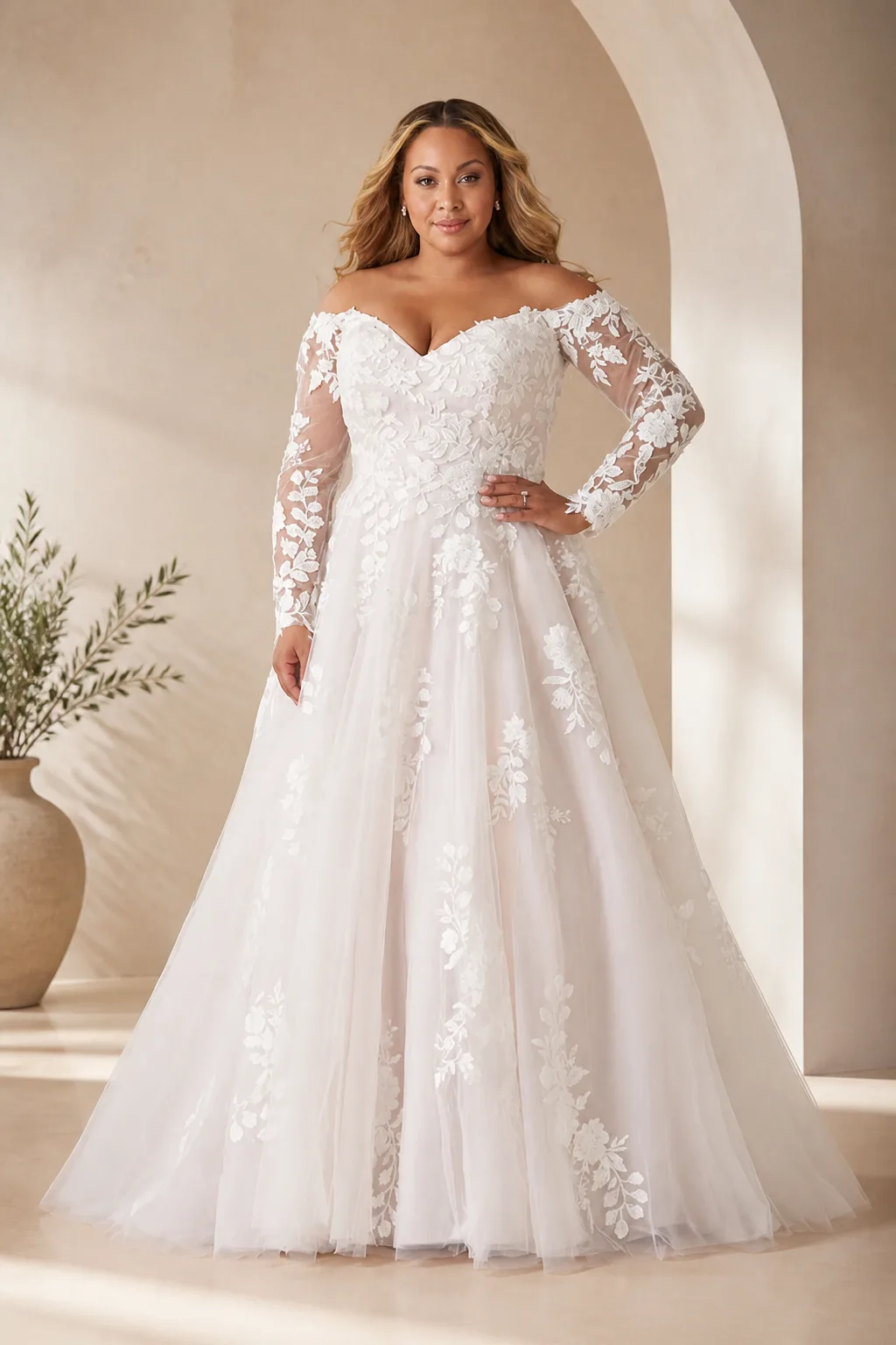 Timeless Long-Sleeve Lace Wedding Gown