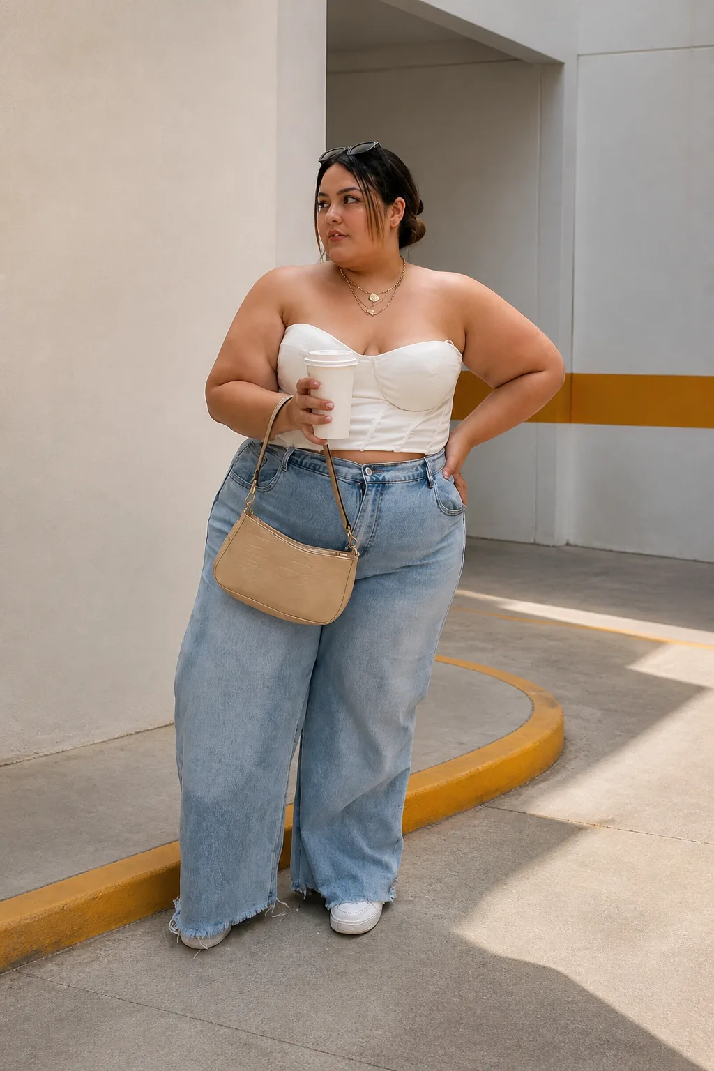 Trendsetting Corset and Wide-Leg Jeans