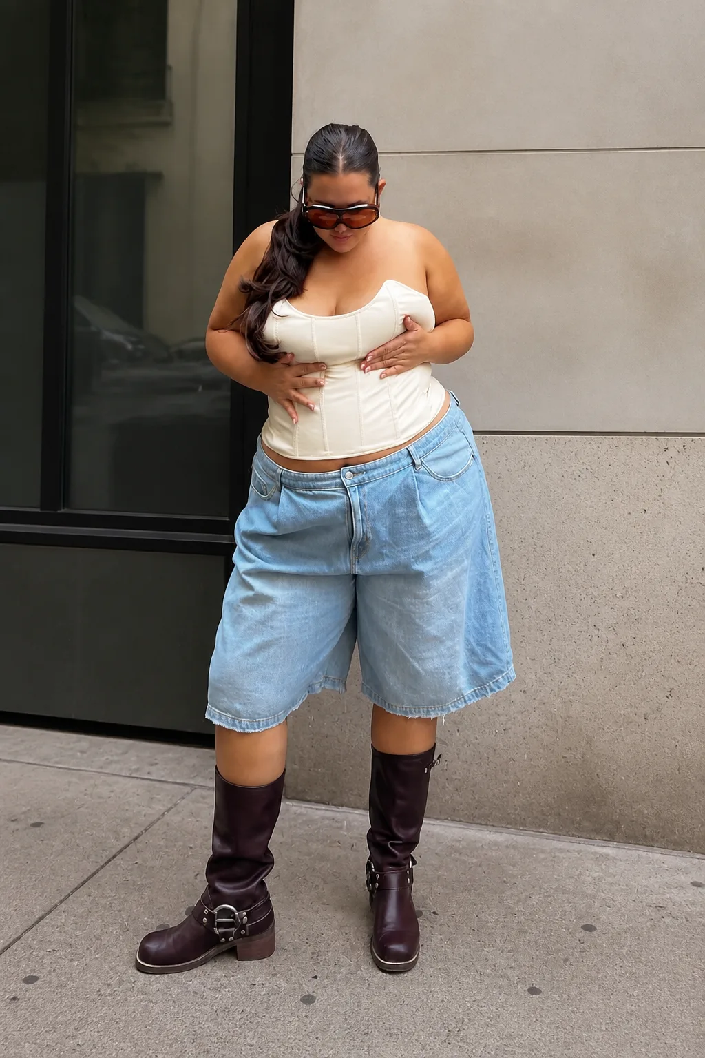 Trendy Corset and Denim Shorts Look