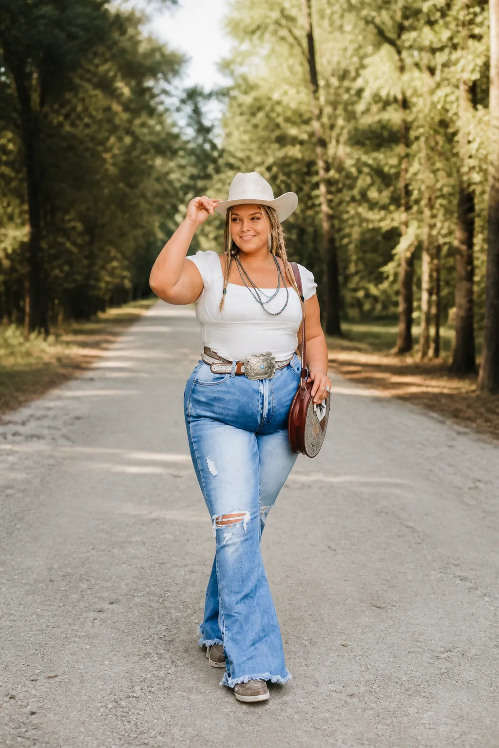 Trendy Plus Size Flare Jean Concert Outfit