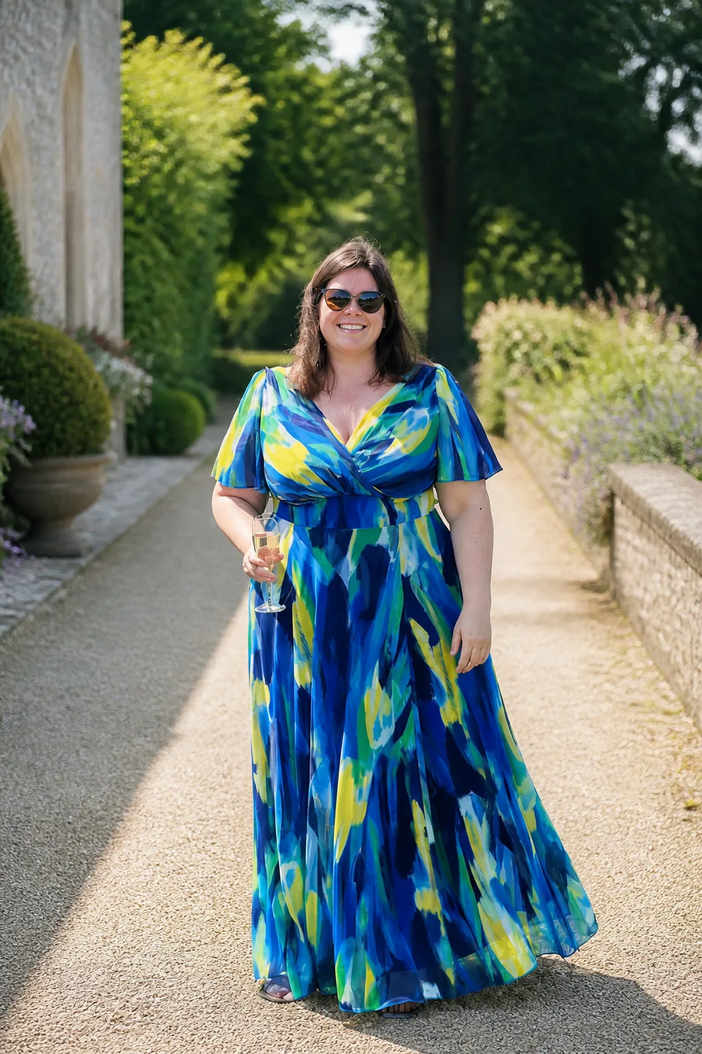 Vibrant Blue Print Maxi for Summer Nuptials