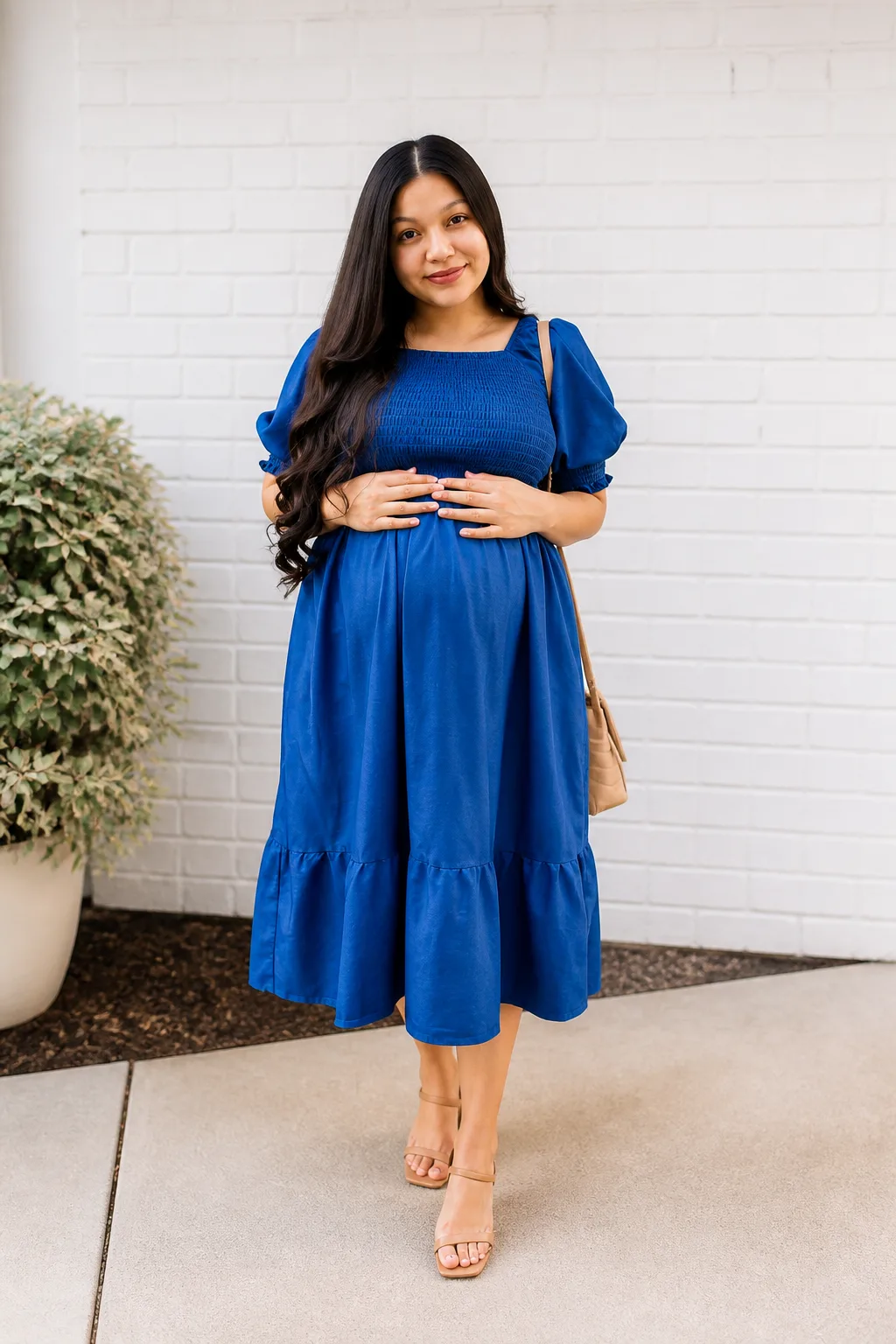 Vibrant Blue Smocked Midi Dress