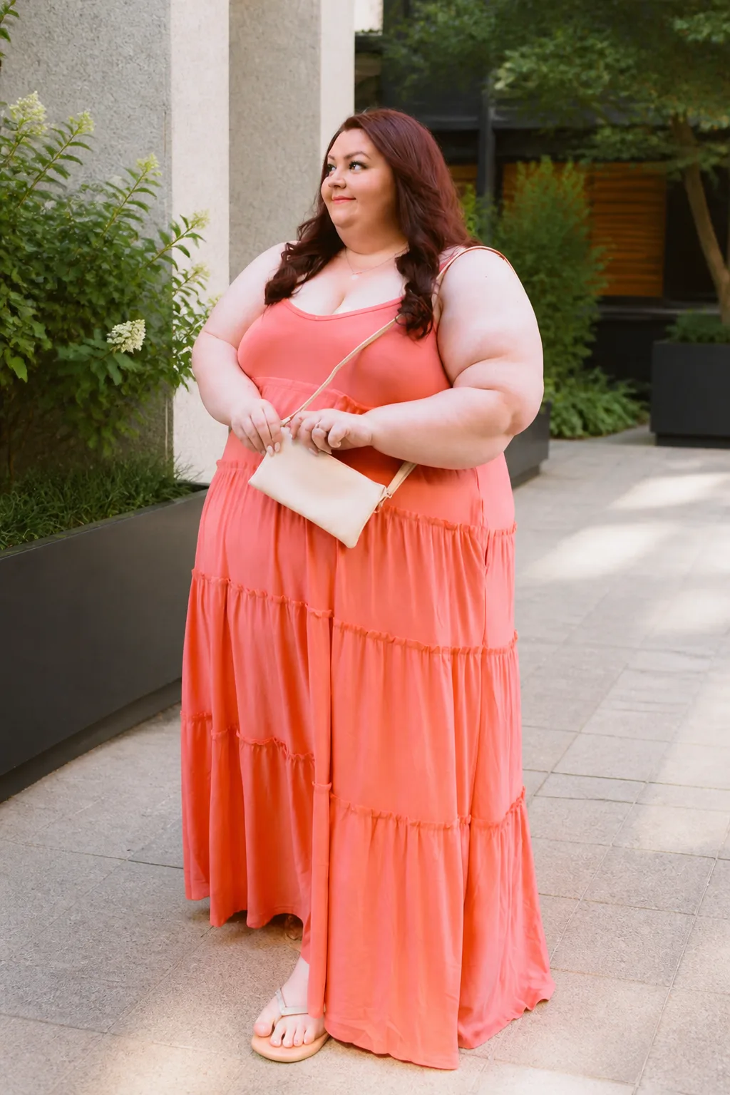 Vibrant Coral Tiered Maxi Dress