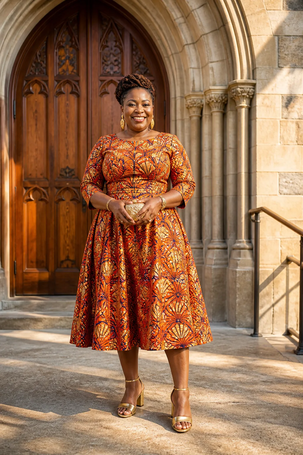 Vibrant Patterned Church Midi Dress