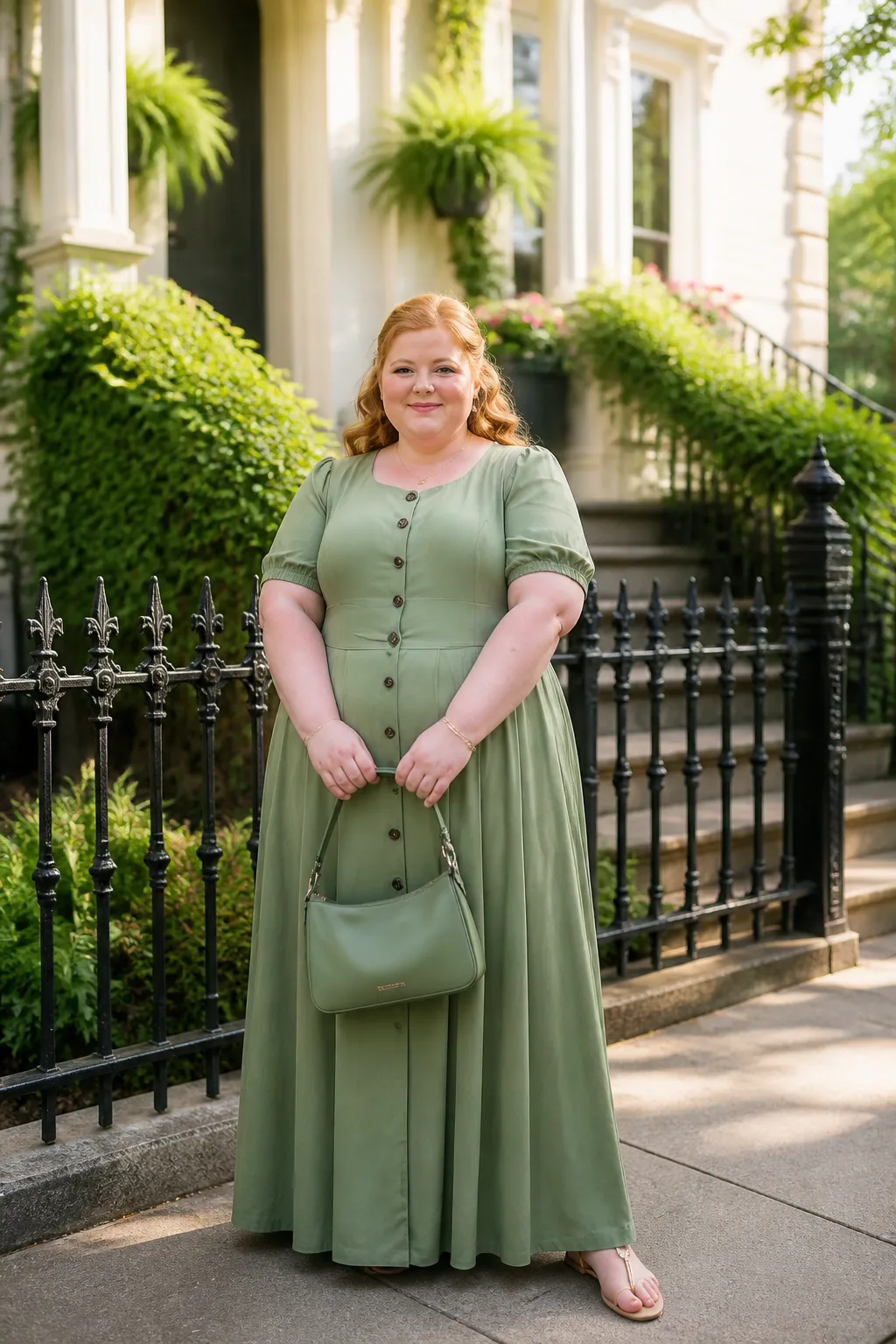 Vintage-Inspired Sage Green Maxi Dress