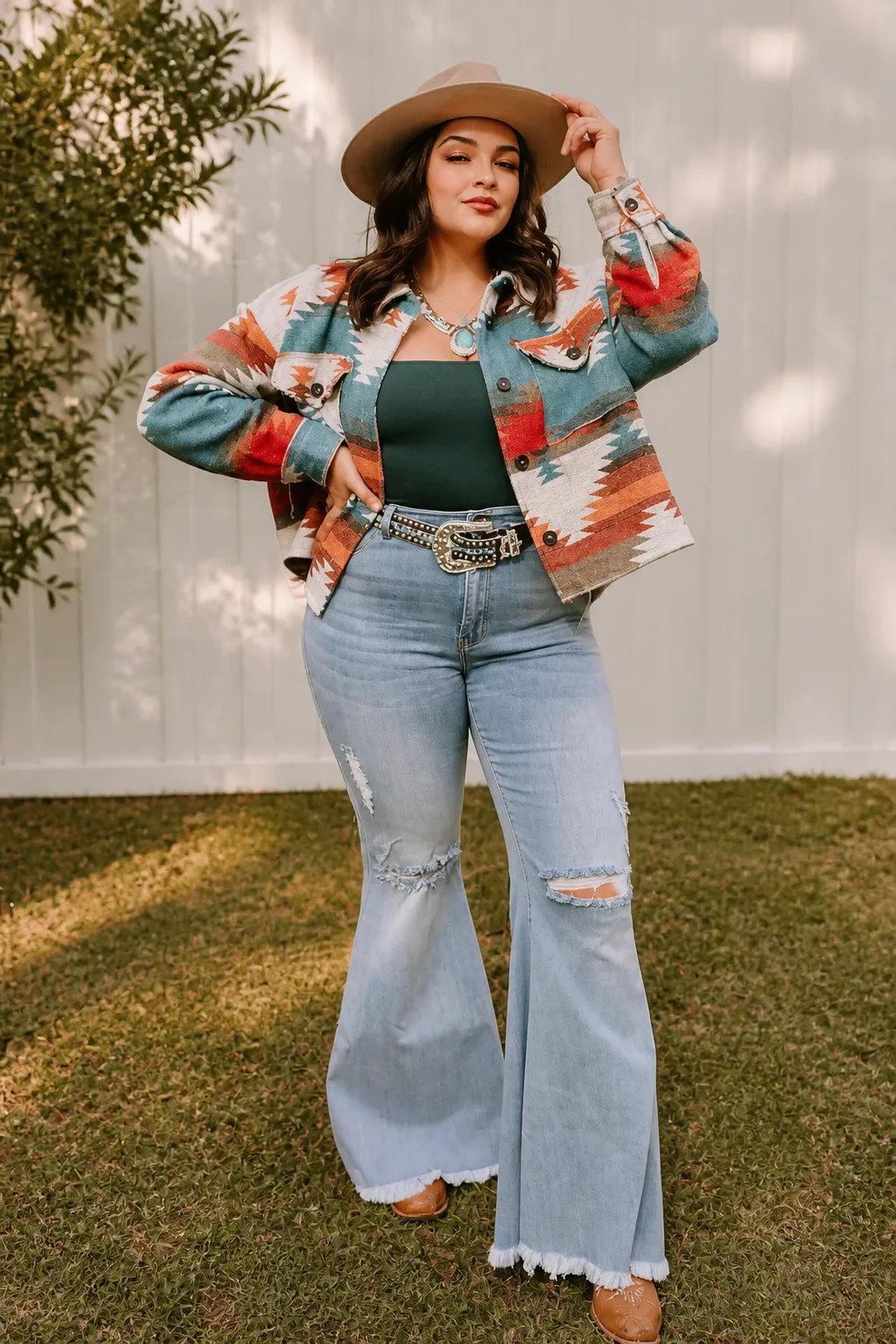 Western Chic: Stylish Plus Size Flare Jeans Outfit