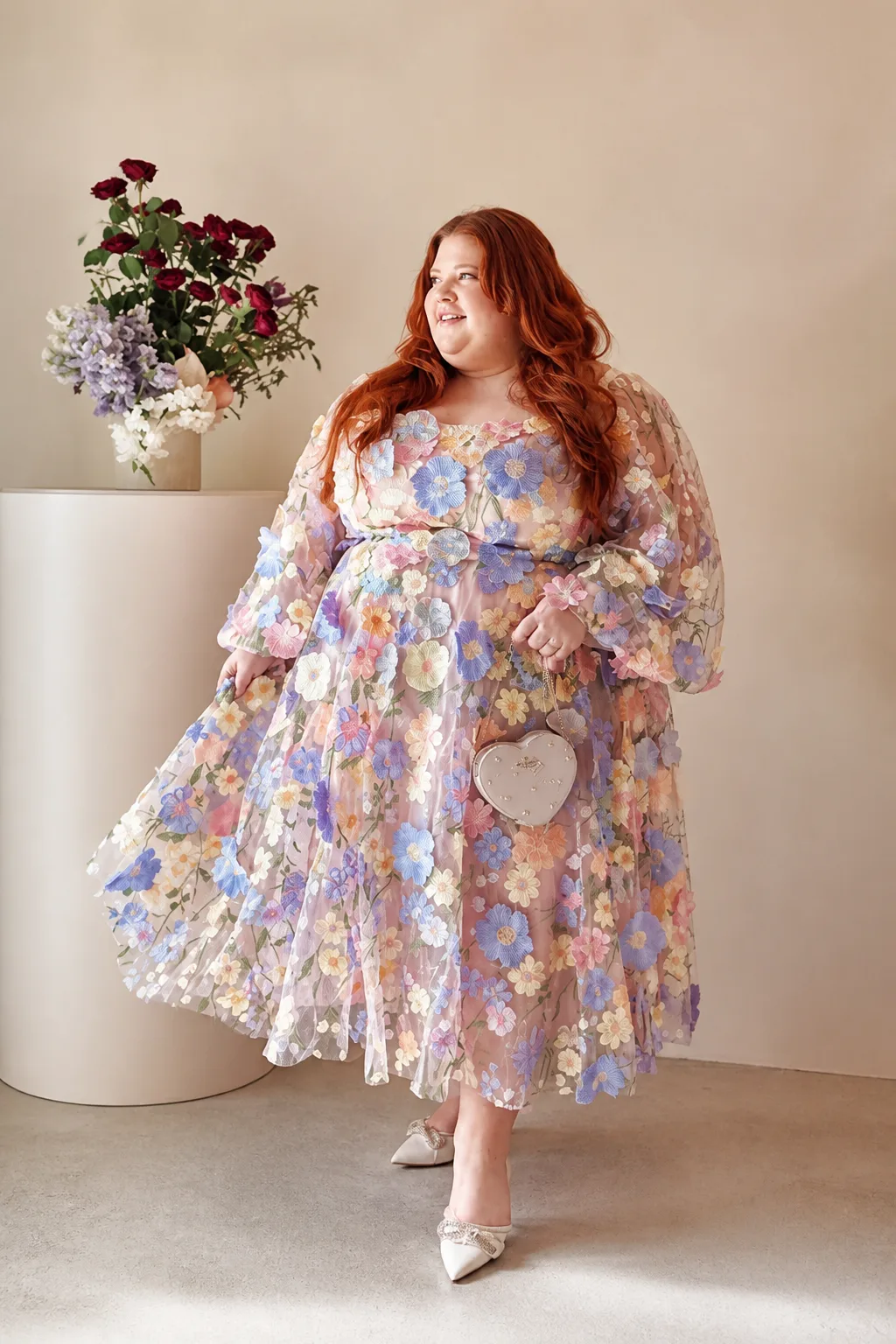 Whimsical Floral Appliqué Maxi Dress