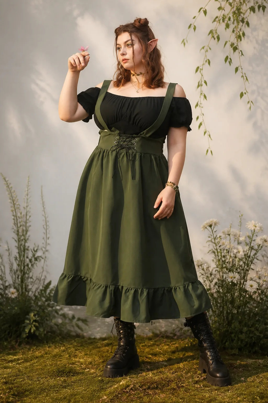 Whimsical forest-inspired plus size grunge look