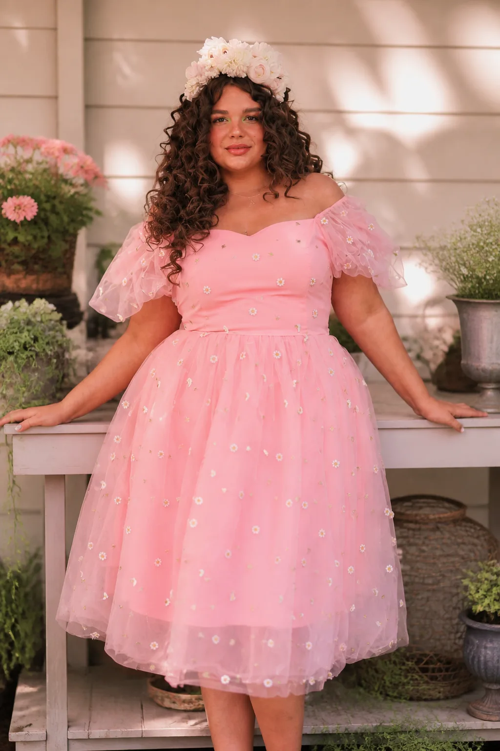 Whimsical Pink Floral Tulle Dress