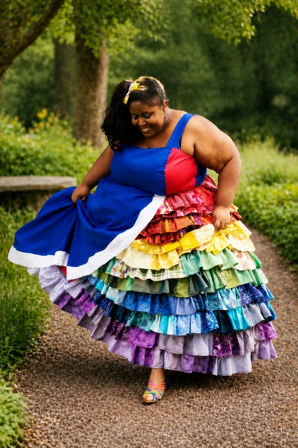 Whimsical Rainbow Ruffled Cosplay Look