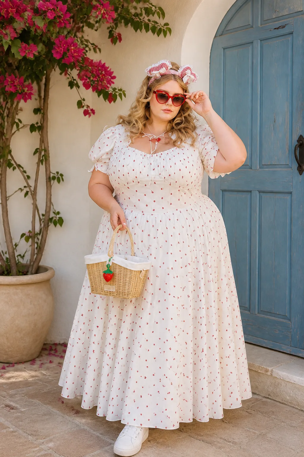 Whimsical White Strawberry Print Dress